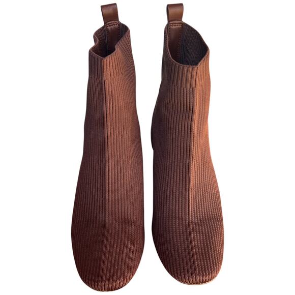 Joie x Revolve Neely Women's Sz 7.5 Knit Block Heel Ribbed Brown Bootie Pull On - Picture 8 of 11